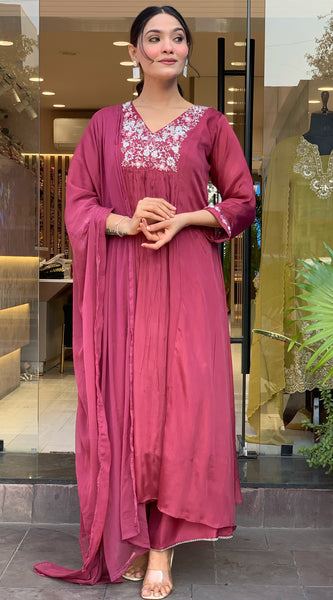 Women’s V-Neck Printed Silk Kurta Set