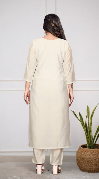 Festive Wear Off White Chanderi Kurta Pant Dupatta Set