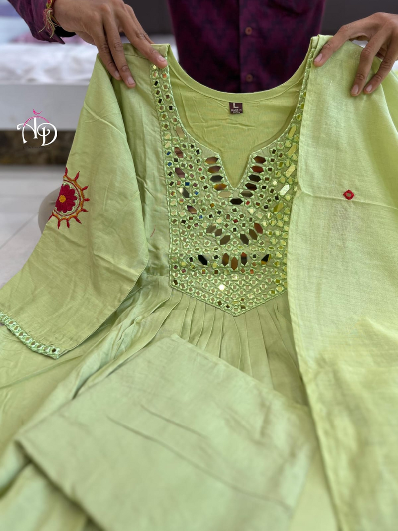 Chanderi Silk Suit Set With Real Mirror Style