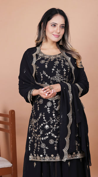 Embroidered Fox Georgette Sharara Suit