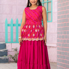Bandhani Peplum  Embroidered Scallop Edging Western Wear