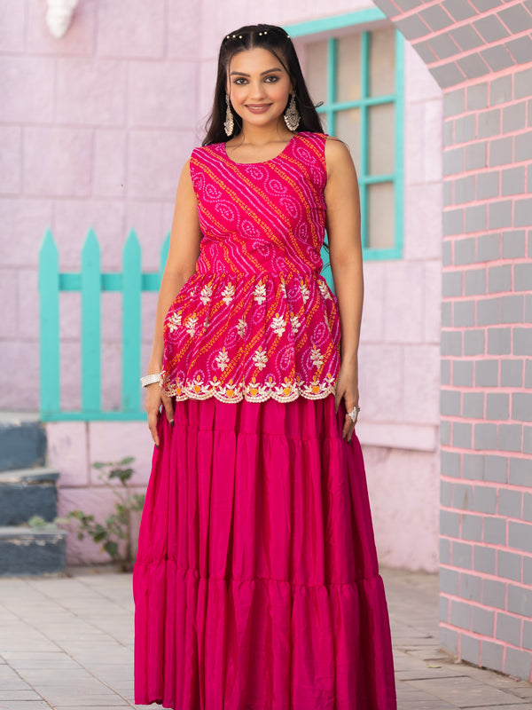 Bandhani Peplum  Embroidered Scallop Edging Western Wear