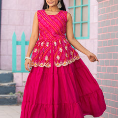 Bandhani Peplum  Embroidered Scallop Edging Western Wear