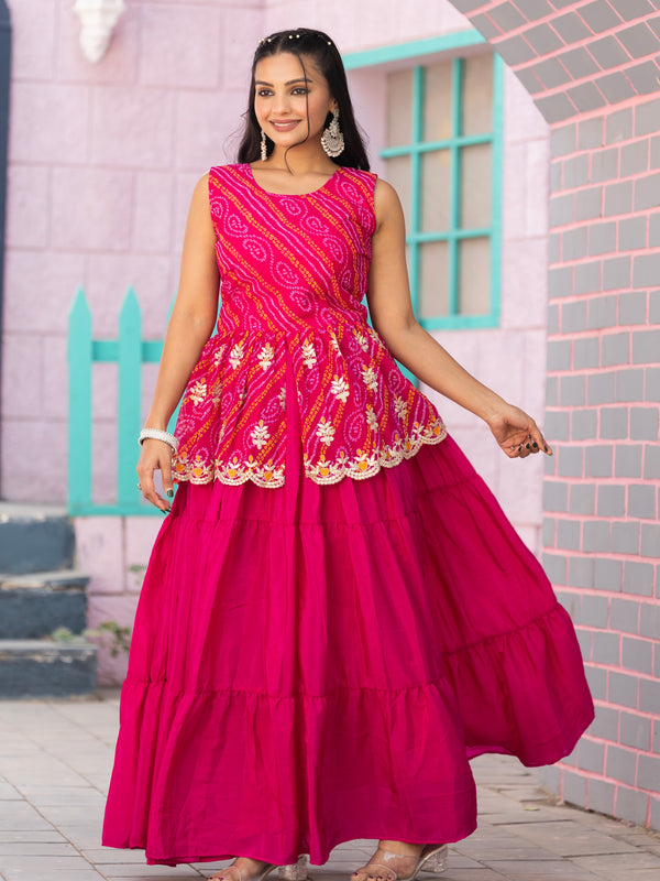 Bandhani Peplum  Embroidered Scallop Edging Western Wear