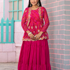 Bandhani Peplum  Embroidered Scallop Edging Western Wear