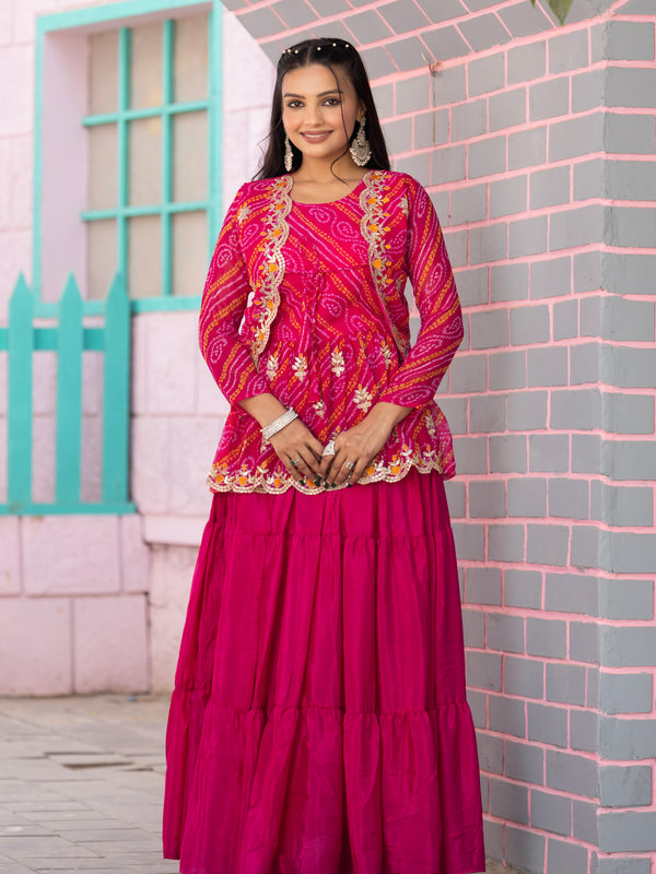 Bandhani Peplum  Embroidered Scallop Edging Western Wear