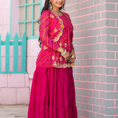 Bandhani Peplum  Embroidered Scallop Edging Western Wear