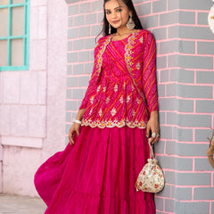 Bandhani Peplum  Embroidered Scallop Edging Western Wear