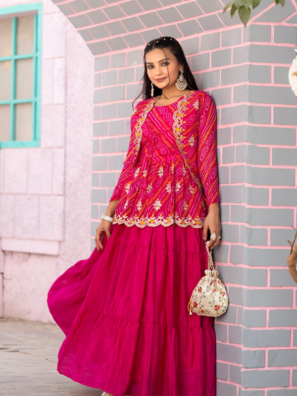 Bandhani Peplum  Embroidered Scallop Edging Western Wear
