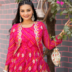 Bandhani Peplum  Embroidered Scallop Edging Western Wear