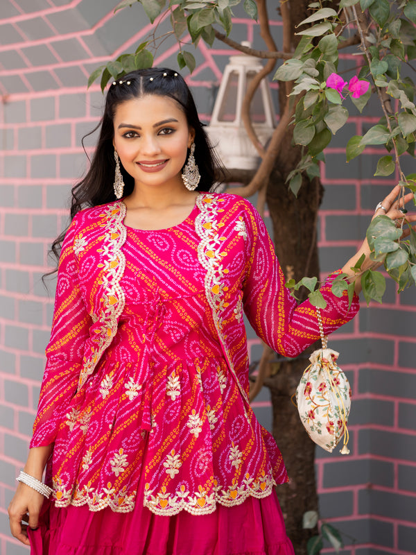Bandhani Peplum  Embroidered Scallop Edging Western Wear