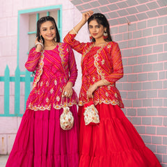 Bandhani Peplum  Embroidered Scallop Edging Western Wear