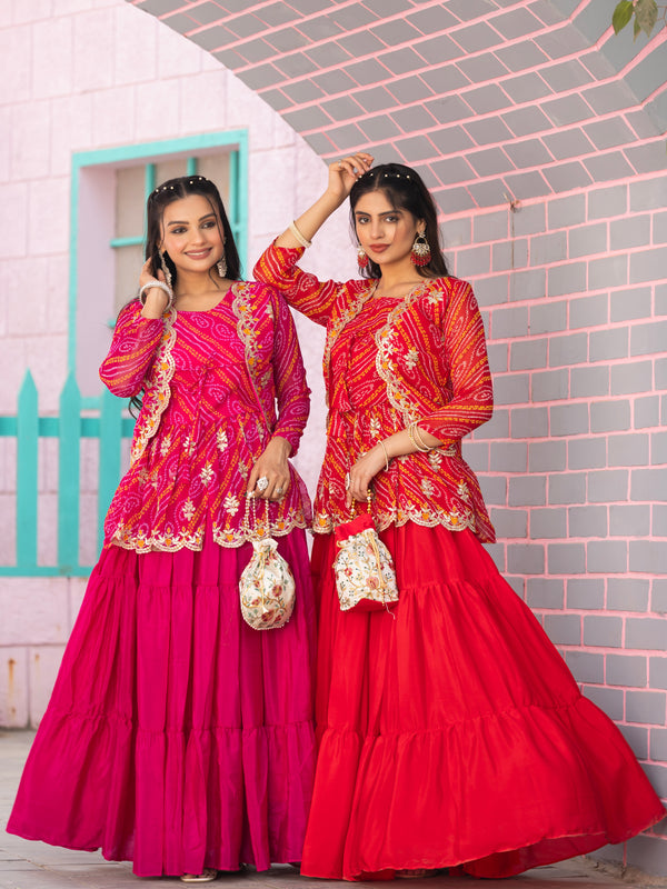 Bandhani Peplum  Embroidered Scallop Edging Western Wear