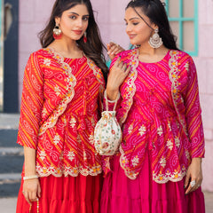 Bandhani Peplum  Embroidered Scallop Edging Western Wear