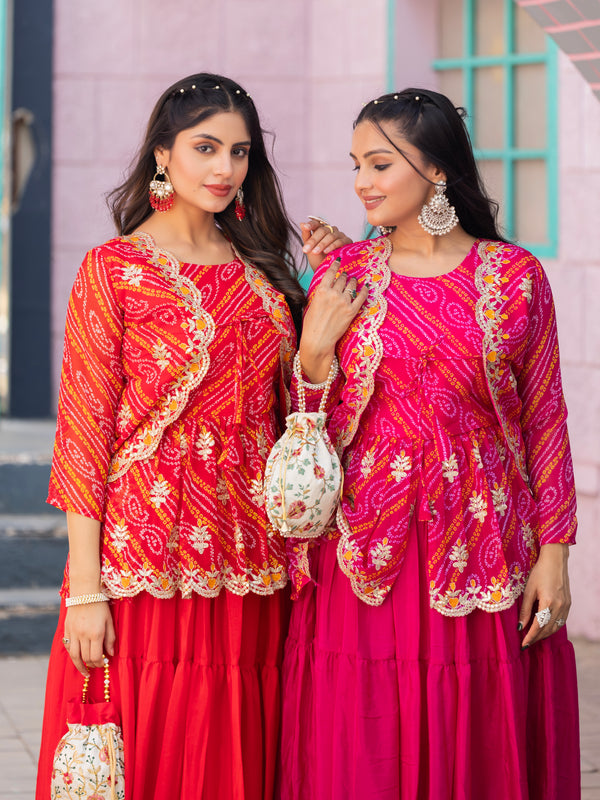 Bandhani Peplum  Embroidered Scallop Edging Western Wear