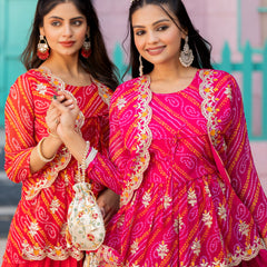 Bandhani Peplum  Embroidered Scallop Edging Western Wear
