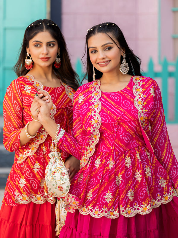 Bandhani Peplum  Embroidered Scallop Edging Western Wear