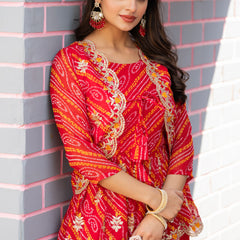 Bandhani Peplum  Embroidered Scallop Edging Western Wear