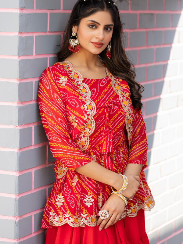 Bandhani Peplum  Embroidered Scallop Edging Western Wear