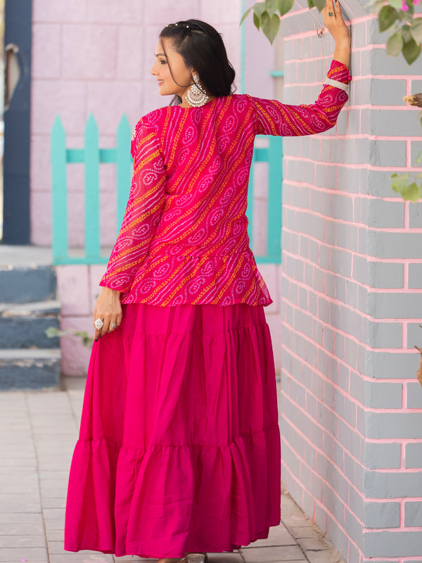 Bandhani Peplum  Embroidered Scallop Edging Western Wear