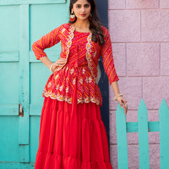 Bandhani Peplum  Embroidered Scallop Edging Western Wear