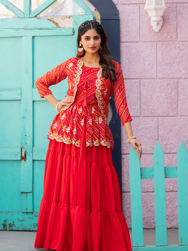 Bandhani Peplum  Embroidered Scallop Edging Western Wear