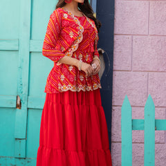 Bandhani Peplum  Embroidered Scallop Edging Western Wear