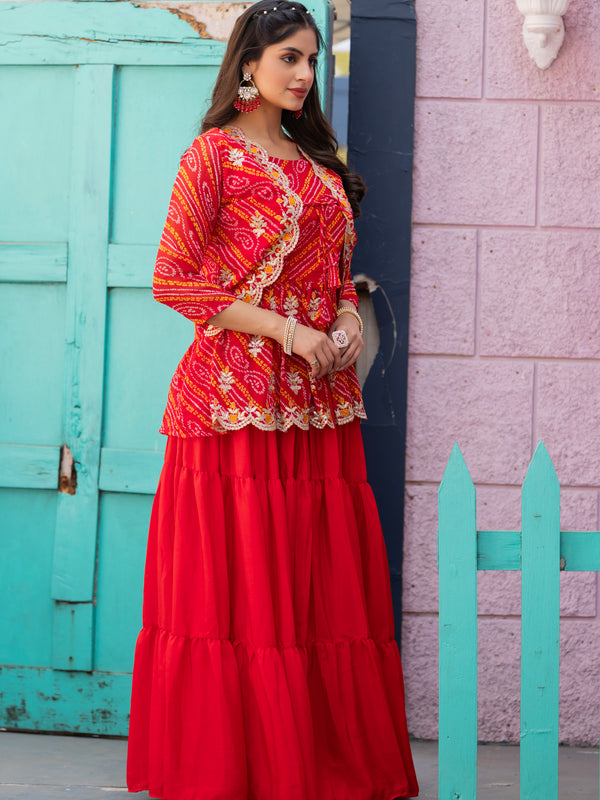 Bandhani Peplum  Embroidered Scallop Edging Western Wear