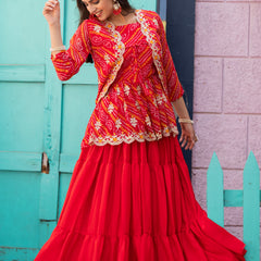 Bandhani Peplum  Embroidered Scallop Edging Western Wear