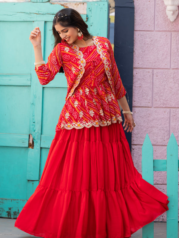 Bandhani Peplum  Embroidered Scallop Edging Western Wear