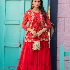 Bandhani Peplum  Embroidered Scallop Edging Western Wear