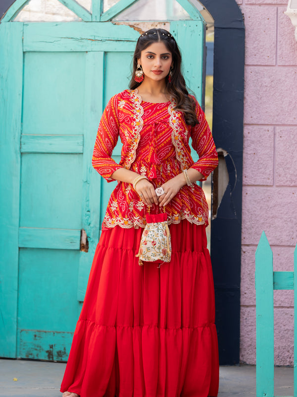 Bandhani Peplum  Embroidered Scallop Edging Western Wear