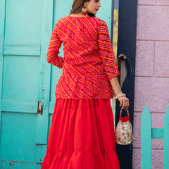 Bandhani Peplum  Embroidered Scallop Edging Western Wear