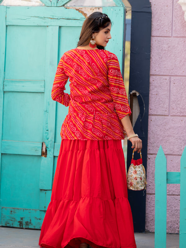 Bandhani Peplum  Embroidered Scallop Edging Western Wear