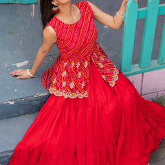 Bandhani Peplum  Embroidered Scallop Edging Western Wear