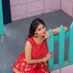 Bandhani Peplum  Embroidered Scallop Edging Western Wear