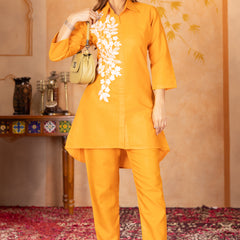 Floral Embroidered Shirt Collar Co-ord Sets