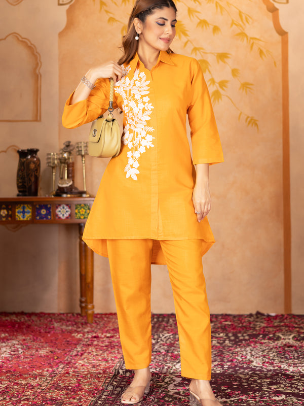Floral Embroidered Shirt Collar Co-ord Sets