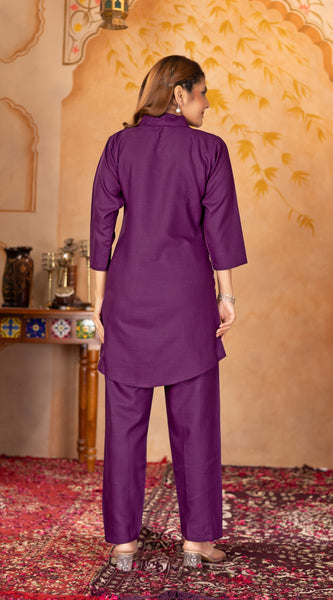 Floral Embroidered Shirt Collar with Trouser Co-ord Sets