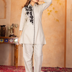Floral Embroidered Shirt Collar Co-ord set