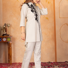 Floral Embroidered Shirt Collar Co-ord set
