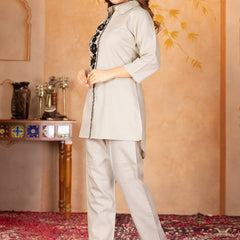 Floral Embroidered Shirt Collar Co-ord set