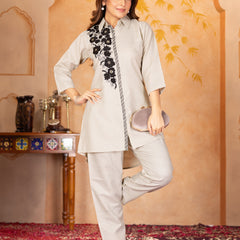 Floral Embroidered Shirt Collar Co-ord set