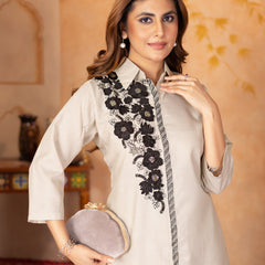 Floral Embroidered Shirt Collar Co-ord set