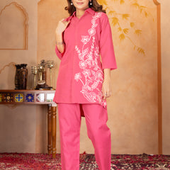 Floral Embroidered Shirt Collar Co-ord Sets