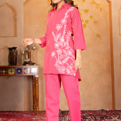 Floral Embroidered Shirt Collar Co-ord Sets