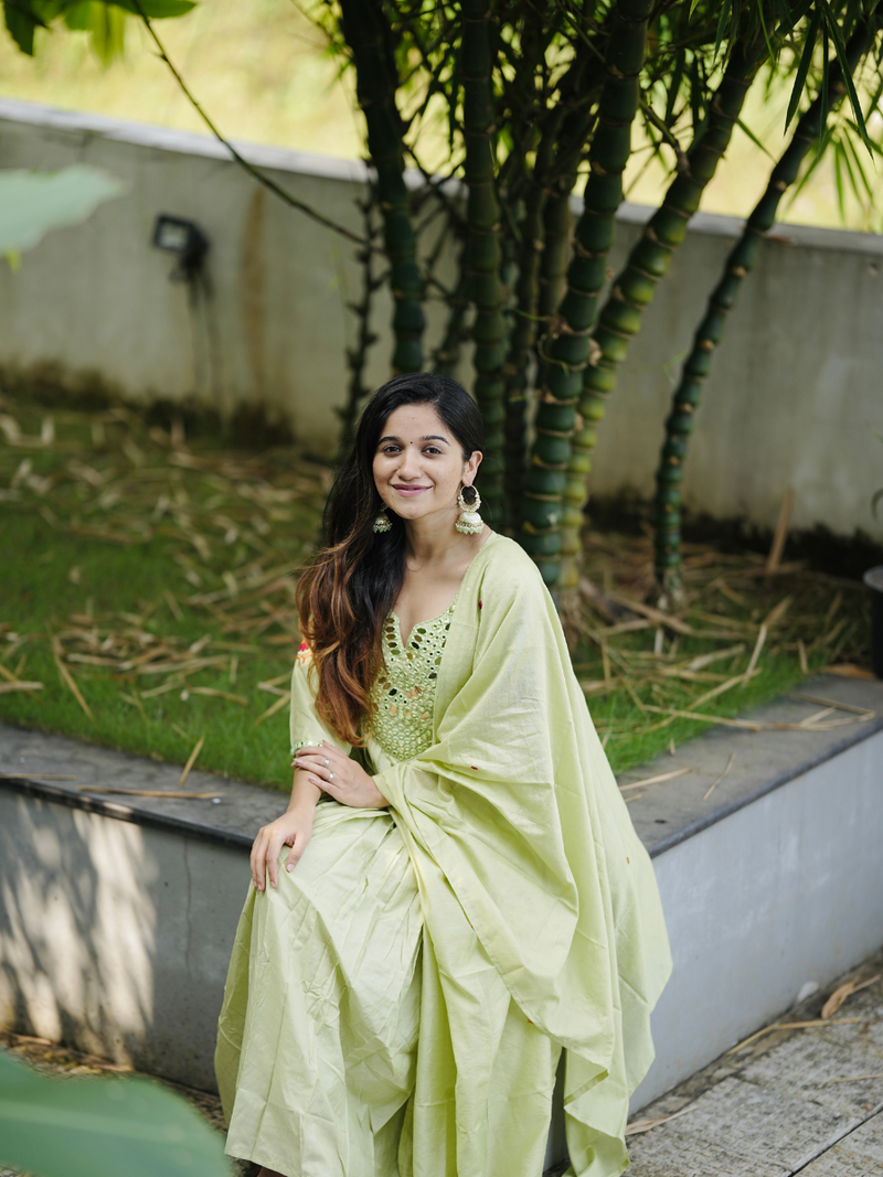 Chanderi Silk Suit Set With Real Mirror Style