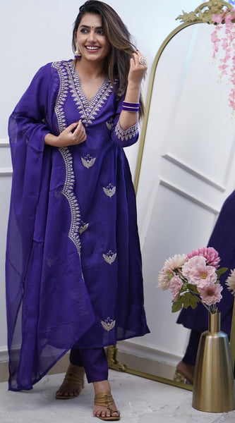 Royal Blue Embroidered Ethnic Dresses