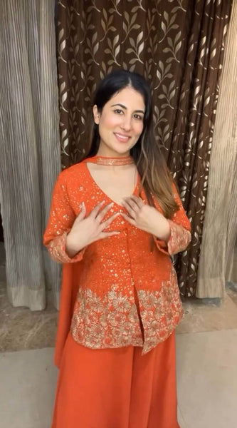 Fox Georgette Embroidery plazo suit