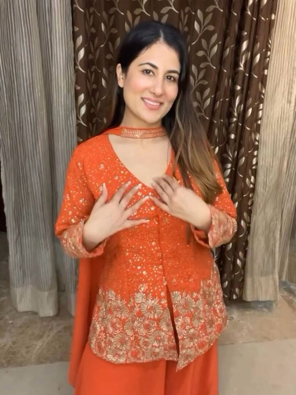 Fox Georgette Embroidery plazo suit